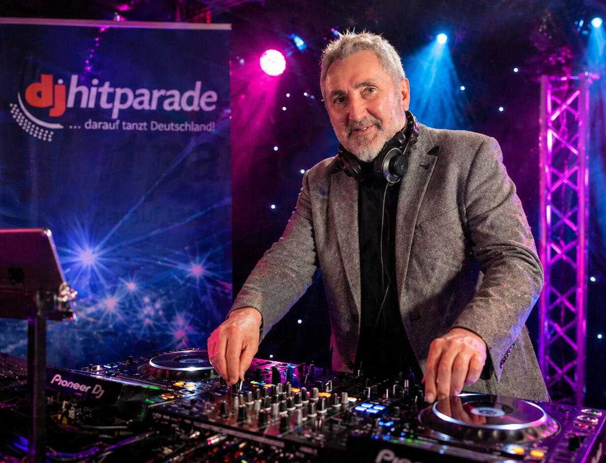 DJ im Nachtclub mit farbenfrohen Lichtern